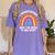 I Graduated Can I Go Back To Bed Now Graduation Hat Rainbow Women's Comfort Colors T-Shirt Violet