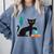 Cat Midcentury With Book And Coffee Atomic Age Mid Century Comfort Colors Sweatshirt Denim