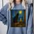 Van Gogh Starry Night Art Cat And Book Lovers Comfort Colors Sweatshirt Denim