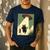 Vintage Japanese Cat Alien Cat Dad UFO Abduction Graphic Tee Men's Casual T-Shirt Navy