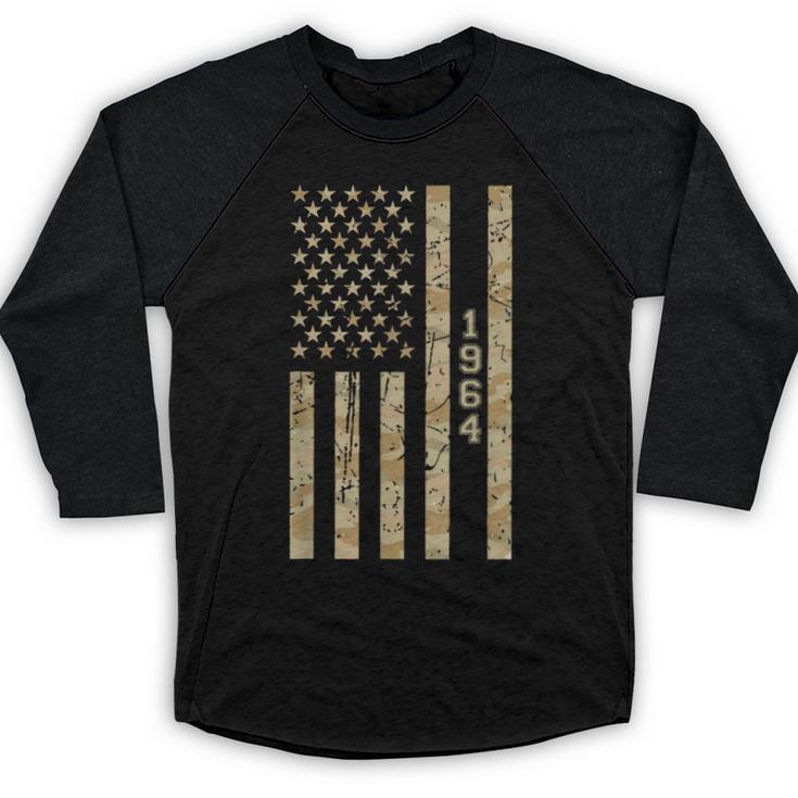 1964 Year Nostalgia Desert Camo Distressed American Flag Baseball Raglan Shirt