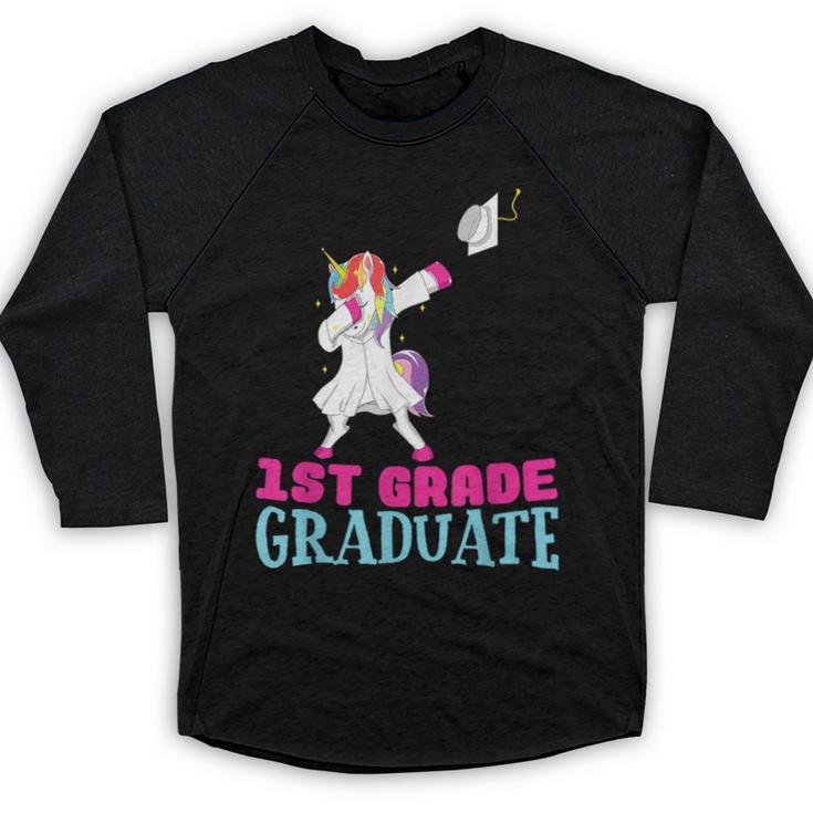 1st Grade Graduation Dabbing Unicorn Lover T-Shirt Kids Baseball Raglan Shirt
