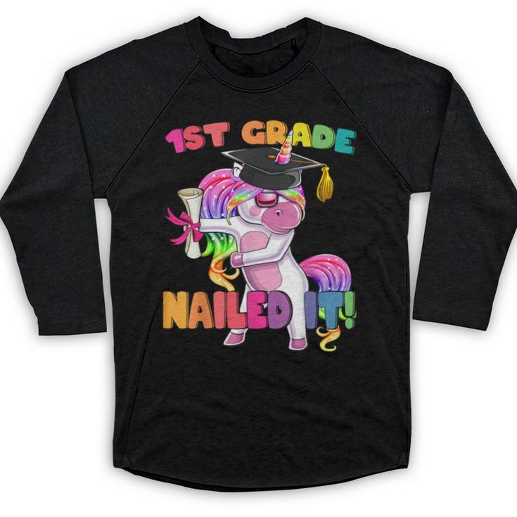 1st Grade Nailed It Flossing Unicorn Graduation Shirt Baseball Raglan Shirt