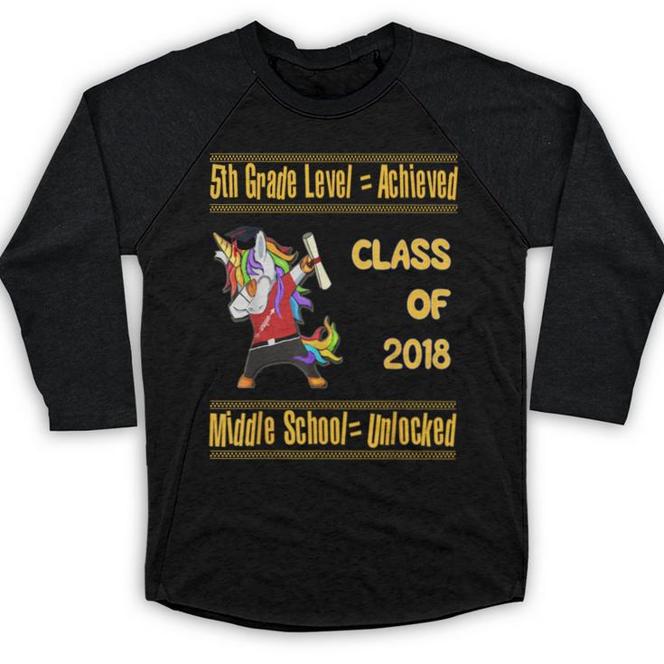 5th Grade Graduation Shirt Dabbing Unicorn Boys Class 2018 Baseball Raglan Shirt