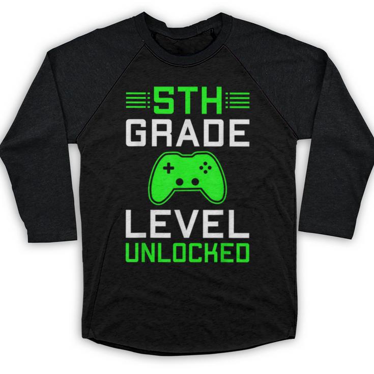 5th Grade Level Unlocked Back To School Gamer Graduation Baseball Raglan Shirt