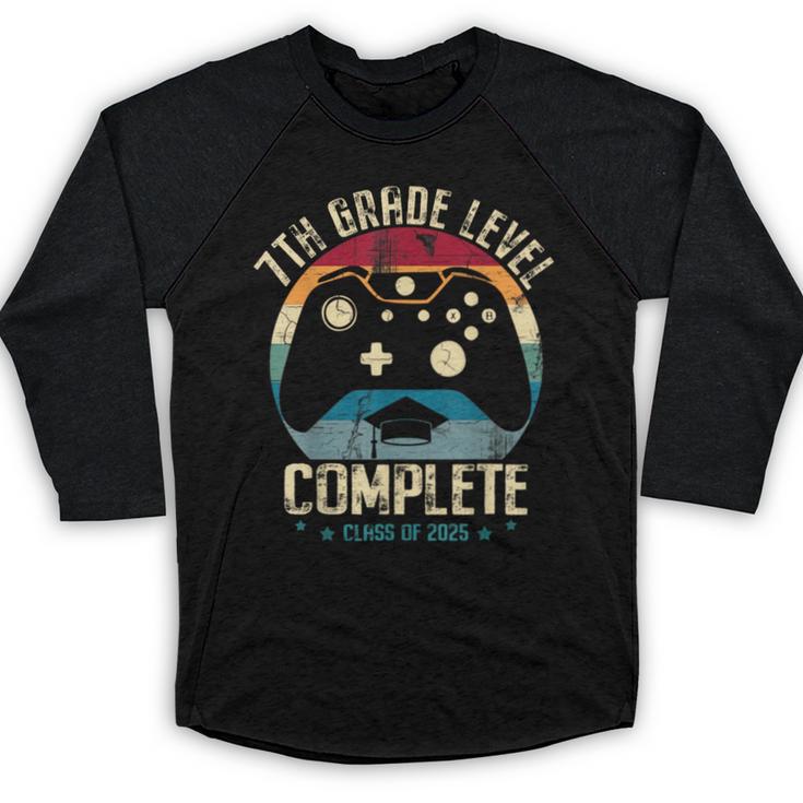 7th Grade Level Complete Gamer Class Of 2025 Graduation Boy Baseball Raglan Shirt