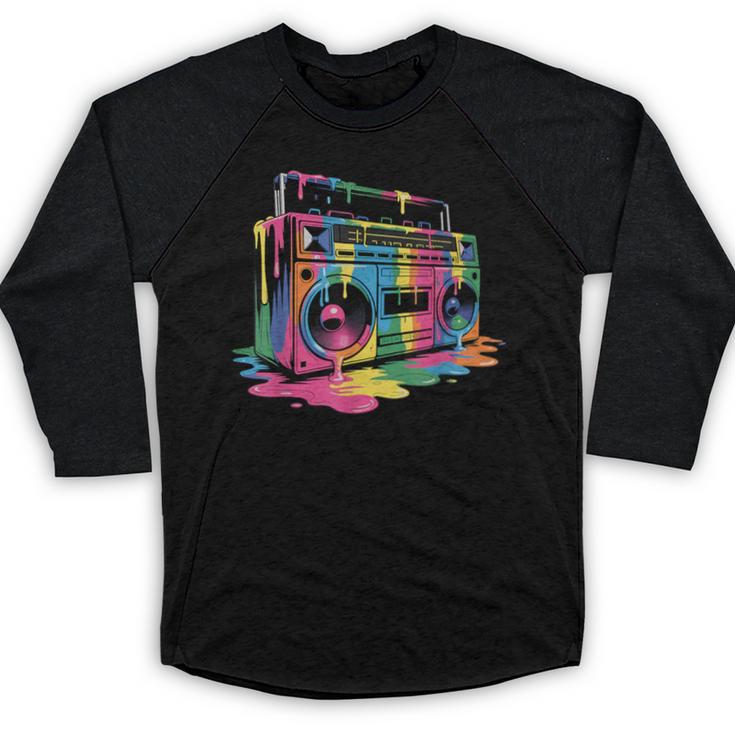 80s 90s Hip Hop Nostalgia Retro Boombox Music Lovers Baseball Raglan Shirt