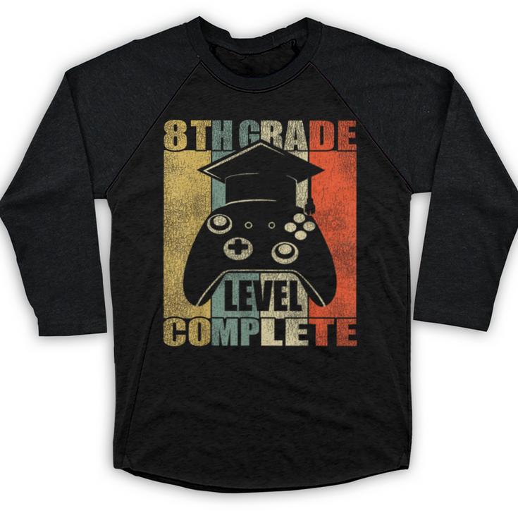 8th Grade Level Complete Gamer Class Of 2024 Graduation Baseball Raglan Shirt