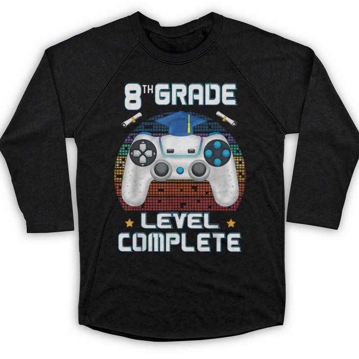 8th Grade Level Complete Graduation Class 2023 Gamer Boys Baseball Raglan Shirt