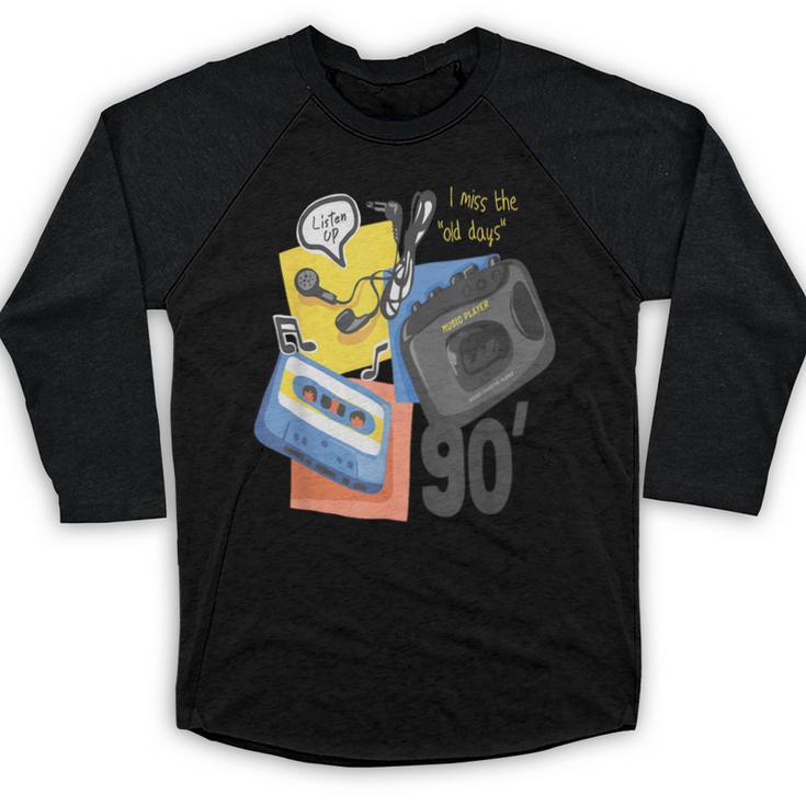 90s Retro Cassette And Walkman Nostalgia Graphic Tee Baseball Raglan Shirt