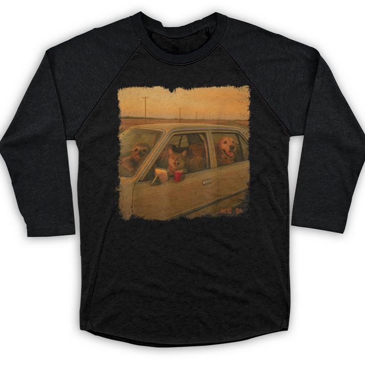 90s Roadtrip Animals Photo Cat Sloth Dog Retro Nostalgia Baseball Raglan Shirt
