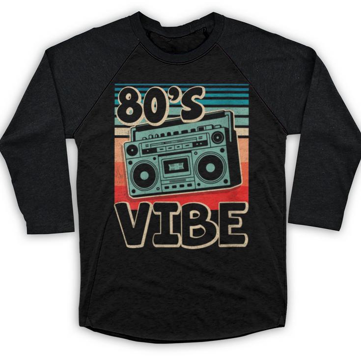 90's Vibe Vintage Style Cassette Tape Nostalgia 1990s Party Baseball Raglan Shirt