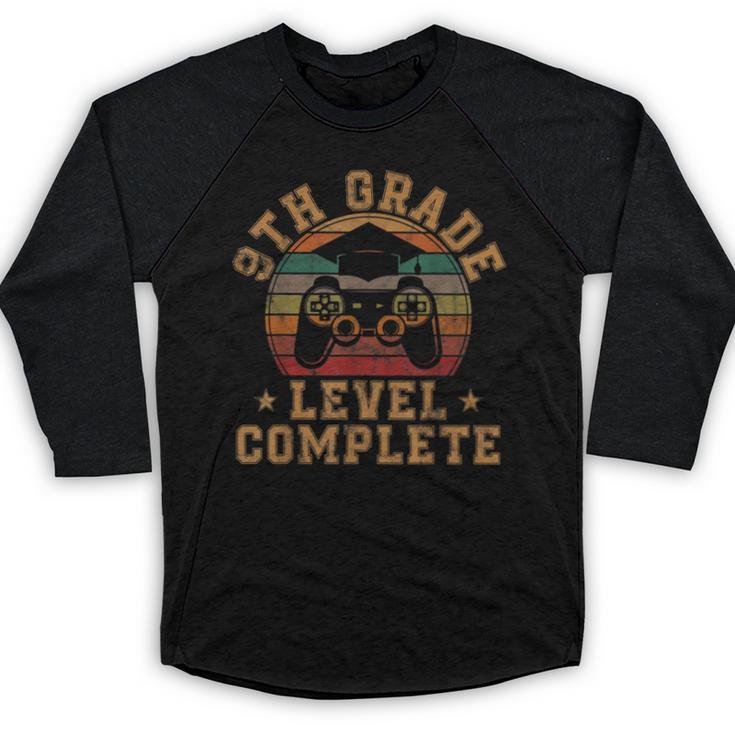 9th Grade Level Complete Ninth Grade Graduation Video Gamer Baseball Raglan Shirt