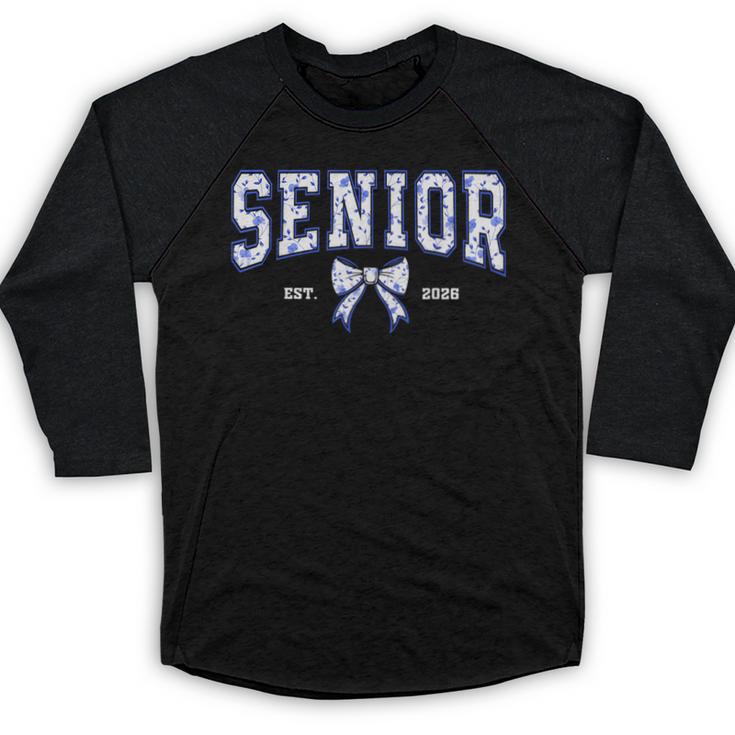 Blue Bow Coquette Floral Senior 2026 Graduation Class Baseball Raglan Shirt