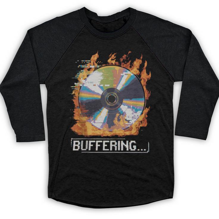 Buffering Glitched CD On Fire 2000s Nostalgia Baseball Raglan Shirt