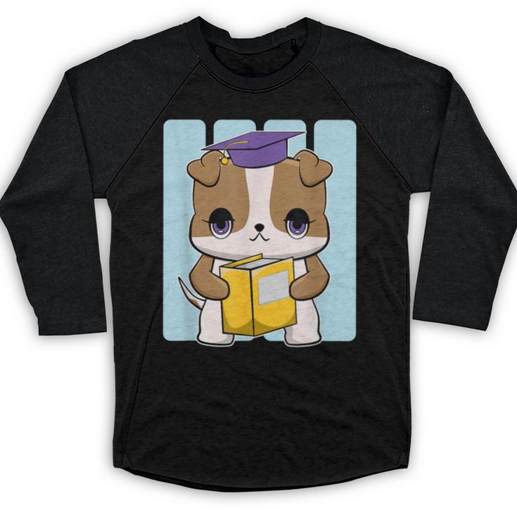 Bulldog Anime Pup Graduation Baseball Raglan Shirt