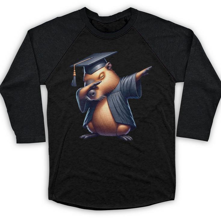 Capybara Graduation Dabbing Capy Wearing Graduate Gown Baseball Raglan Shirt
