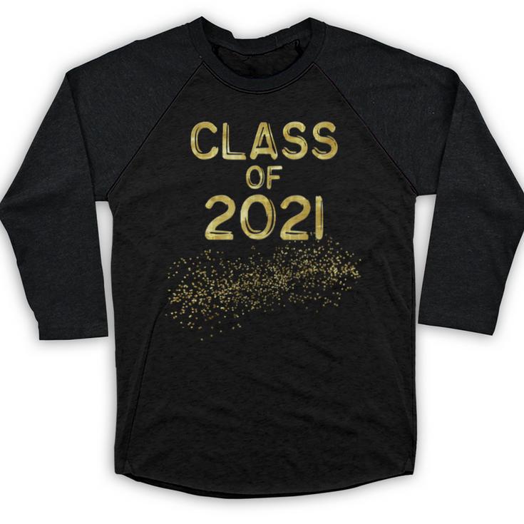CLASS Of 2021 Gold Bokeh Confetti Fun Graduation Baseball Raglan Shirt