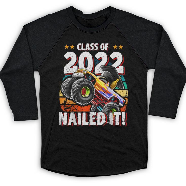 Class Of 2022 Monster Truck Graduation Cap Retro Sunset Boy Baseball Raglan Shirt