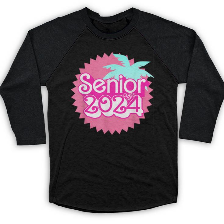Class Of 2024 Senior Pink Retro Classic Girl Grad Graduation Baseball Raglan Shirt