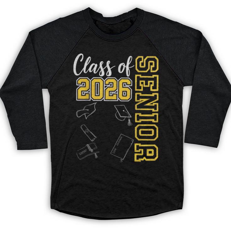 Class Of 2026 Senior 26 High School Graduation -Gold Baseball Raglan Shirt