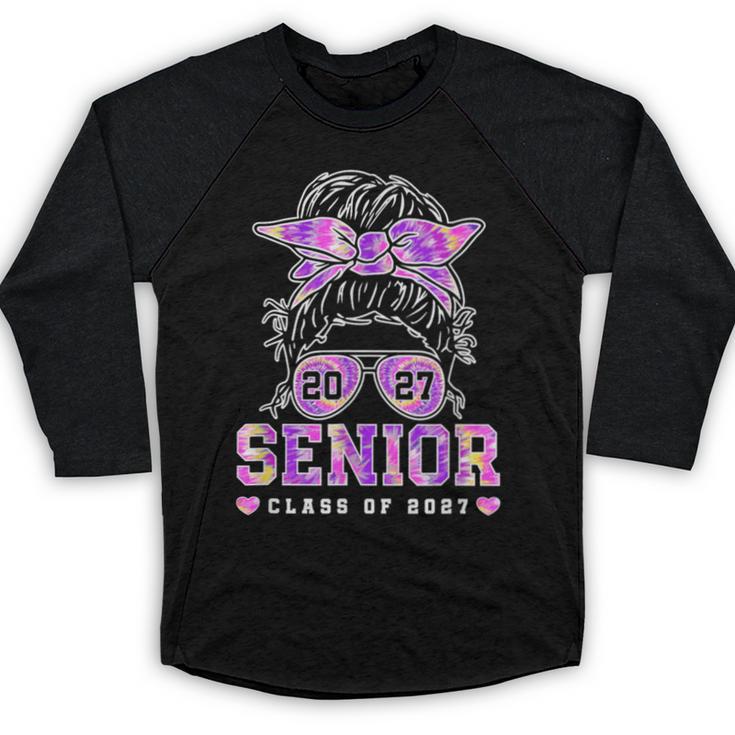 Class Of 2027 Senior Coquette Bow Messy Hair 26 Graduation Baseball Raglan Shirt