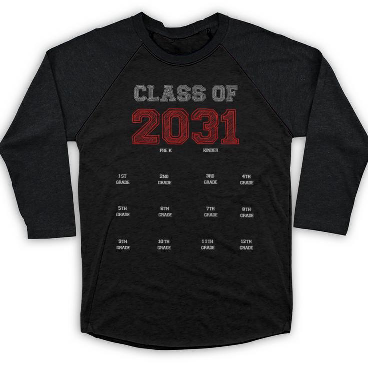 Class Of 2031 Graduation T-Shirt With Space For Hand Prints Baseball Raglan Shirt