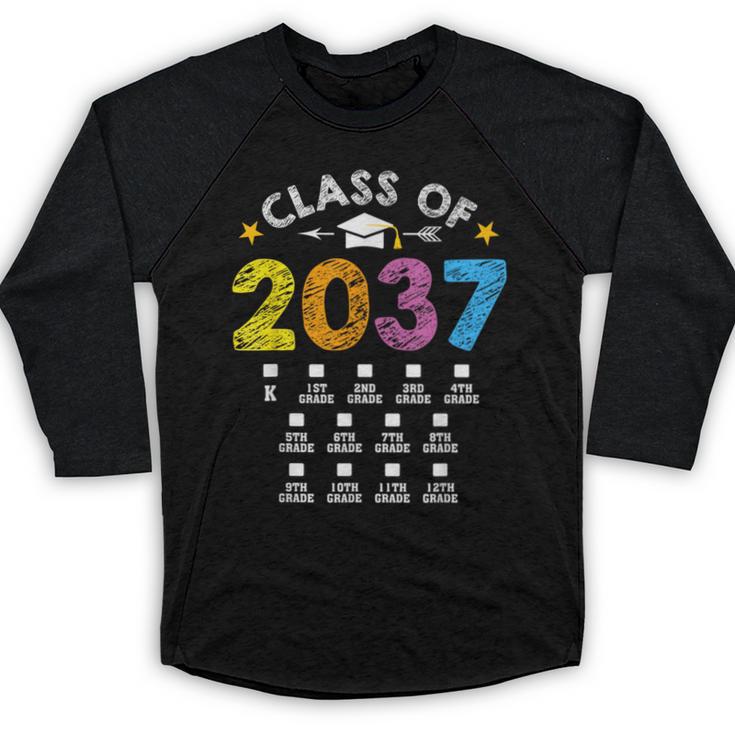 Class Of 2037 Grow With Me Checklist Graduation Baseball Raglan Shirt