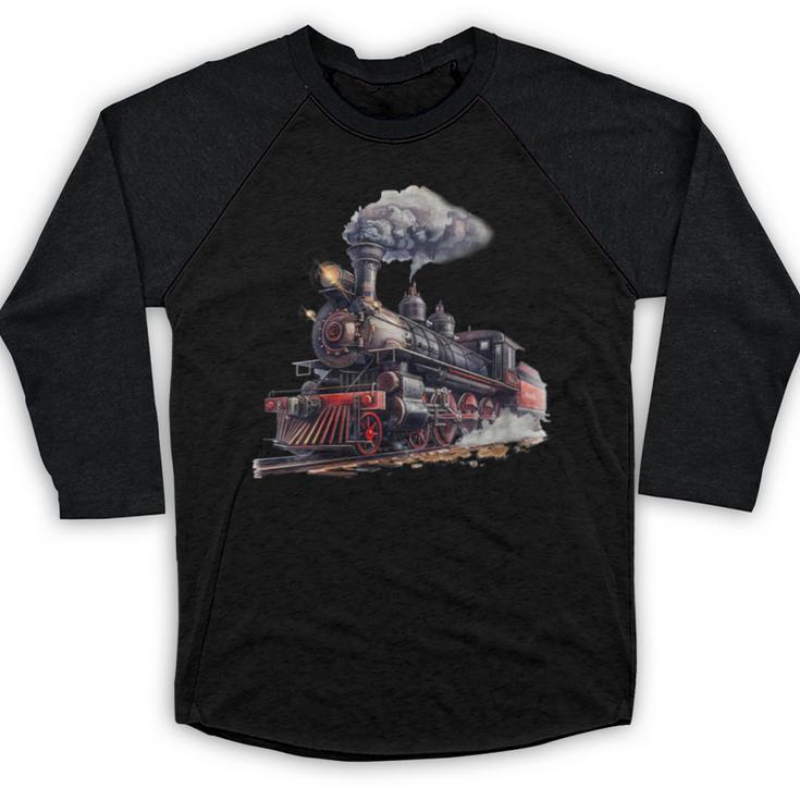 Classic Steam Train Enthusiasts Nostalgia For Train Lovers Baseball Raglan Shirt