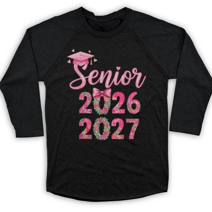 Coquette Pink Bow Flowers Senior 2026 2027 Graduation Baseball Raglan Shirt