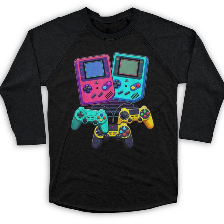 Eighties Console Controller Gaming Player Gadget Nostalgia Baseball Raglan Shirt