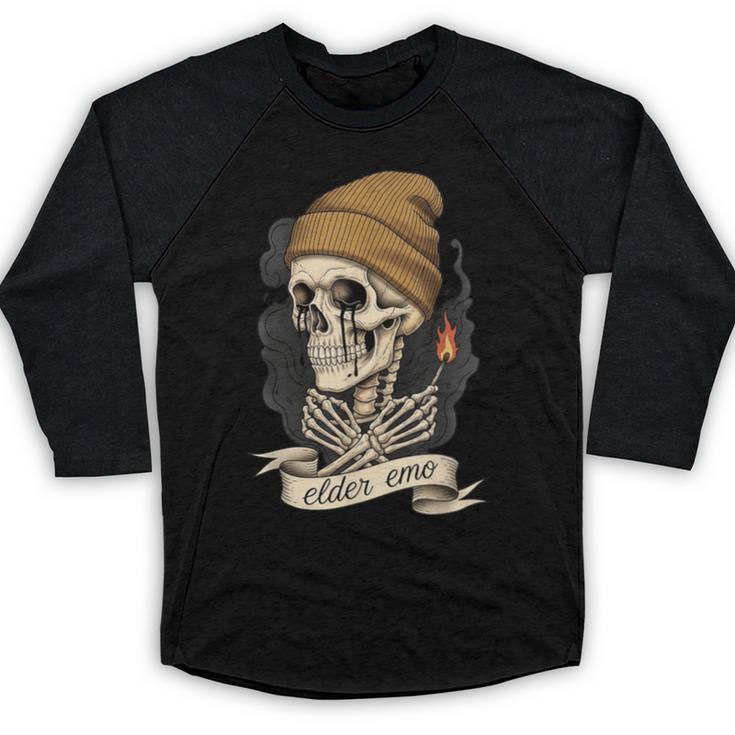 Elder Emo Skeleton Beanie Nostalgia Scene Aesthetic Baseball Raglan Shirt