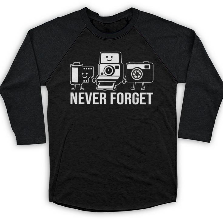 Never Forget Retro Camera Photography Nostalgia Baseball Raglan Shirt