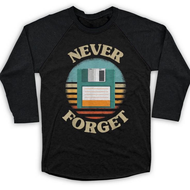 Never Forget Retro Diskette Nostalgia Vintage Baseball Raglan Shirt