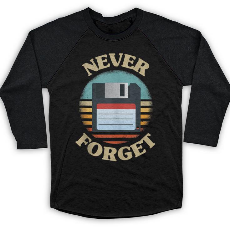 Never Forget Retro Diskette Nostalgia Vintage Baseball Raglan Shirt