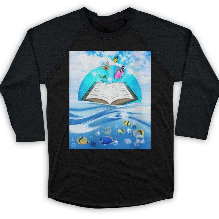 Frutiger Aero Aesthetic Tech Book Butterfly Baseball Raglan Shirt