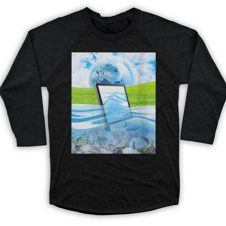 Frutiger Aero Aesthetic Tech Water Fishes Monitor Screen Baseball Raglan Shirt
