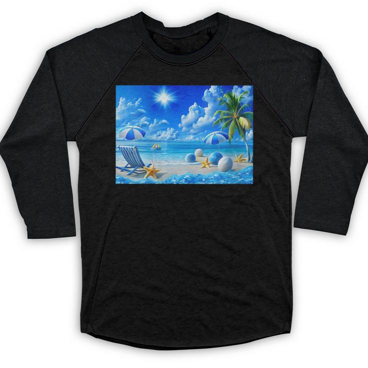 Frutiger Aero Beach Y2k Aesthetic Palm Tree Sand Ocean Baseball Raglan Shirt