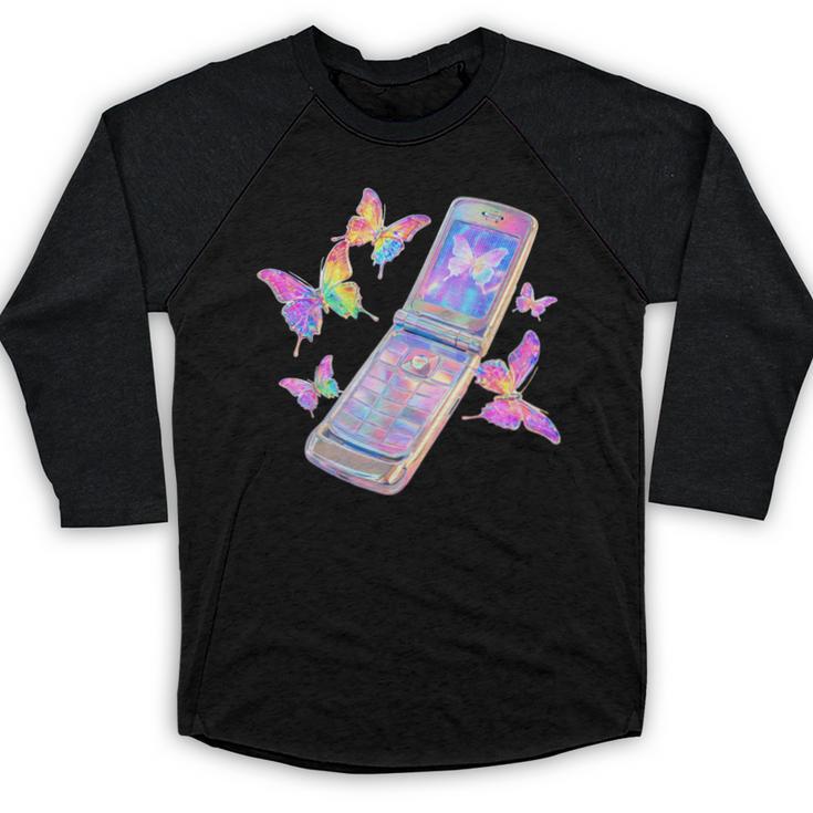 Frutiger Aero Y2K Chrome Phone Butterfly Baseball Raglan Shirt