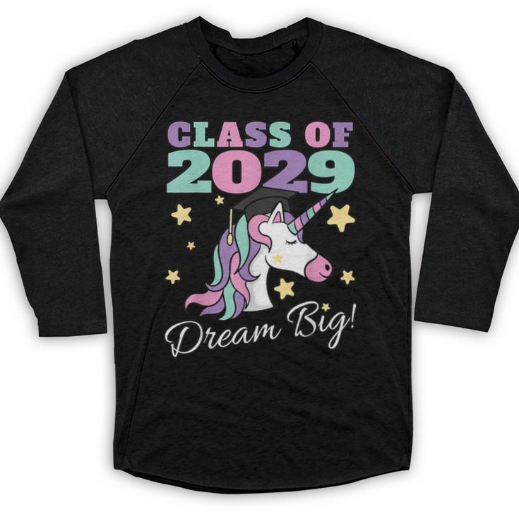 Girls Class Of 2029 Magical Unicorn Graduation Cap Baseball Raglan Shirt