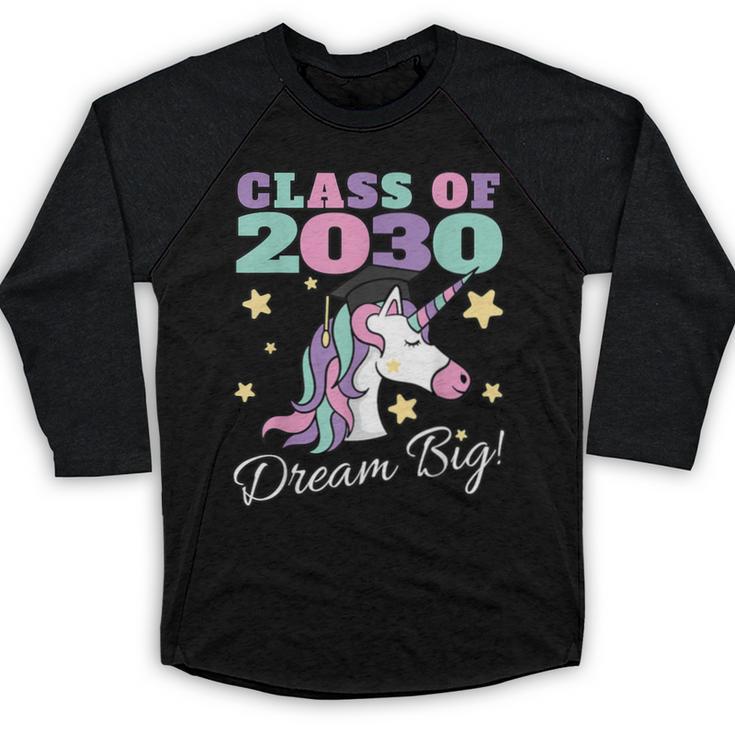 Girls Class Of 2030 Magical Unicorn Graduation Cap Baseball Raglan Shirt
