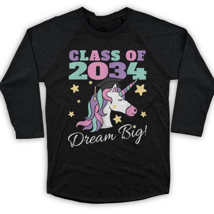 Girls Class Of 2034 Magical Unicorn Graduation Cap Baseball Raglan Shirt