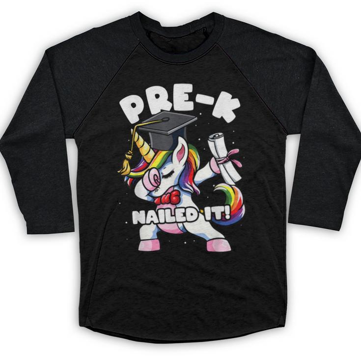 Girls Dabbing Unicorn Pre-K PreSchool Nailed It Graduation Baseball Raglan Shirt
