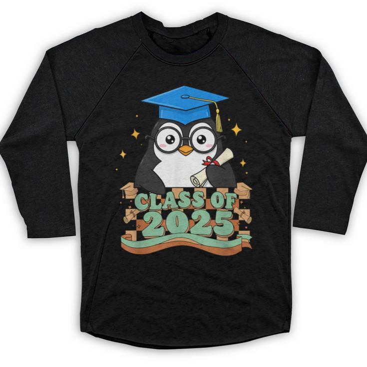 Graduate Penguin Class Of 2025 Kids Graduation Baseball Raglan Shirt