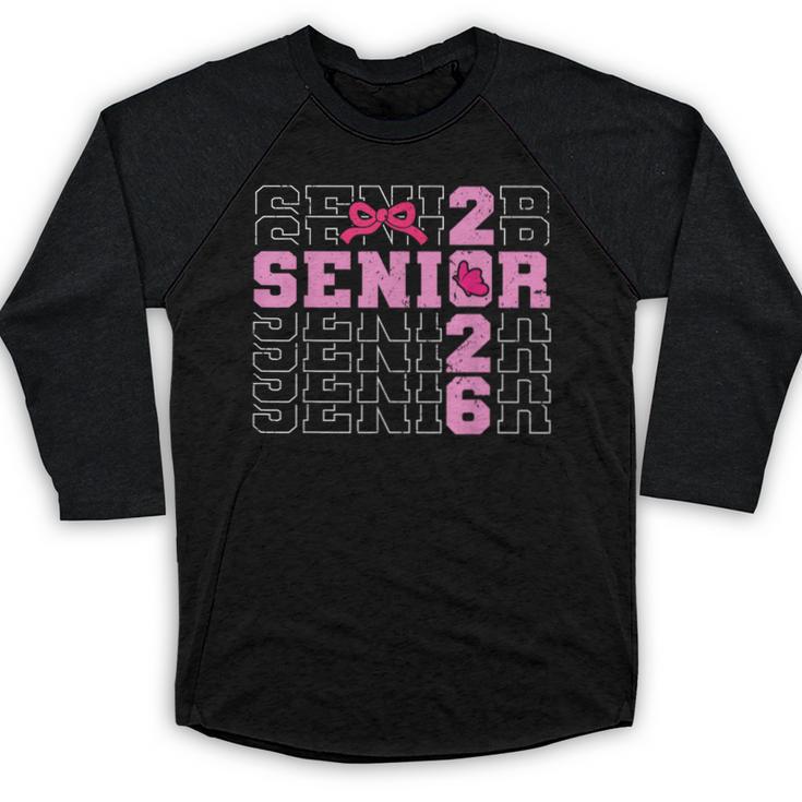 Graduation Class Of 2026 Senior 2026 Pink Bow Coquette Baseball Raglan Shirt