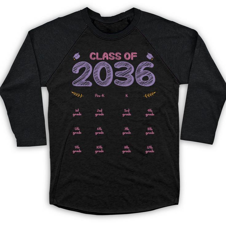Grow With Me Graduation First Day Of School Class Of 2036 Baseball Raglan Shirt