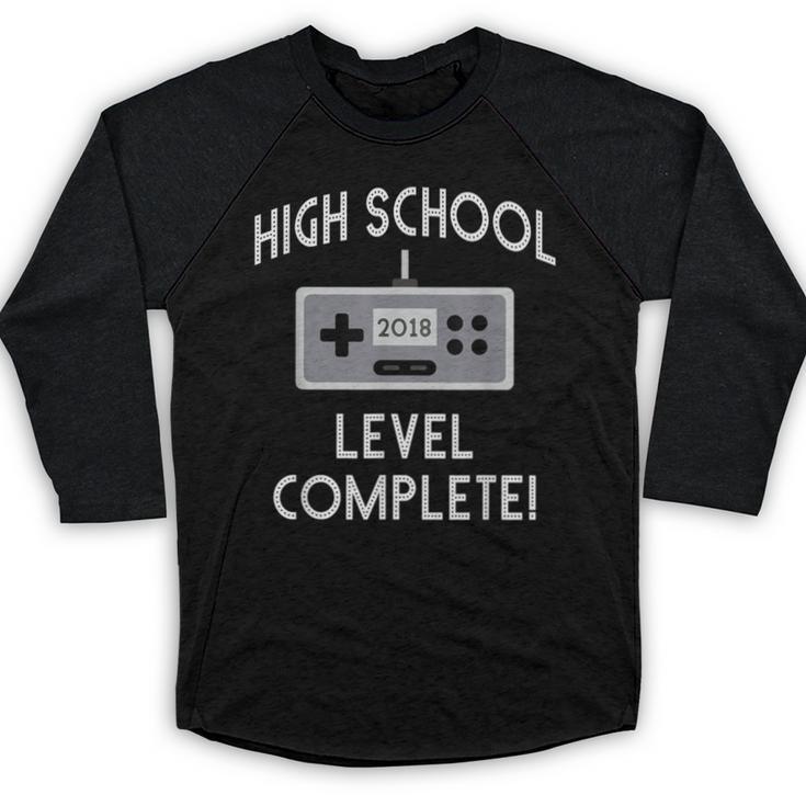 High School Graduation Shirt Level Complete Video Gamer Baseball Raglan Shirt