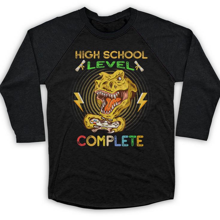 High School Level Complete Gamer Graduation Dinosaur 2021 Baseball Raglan Shirt