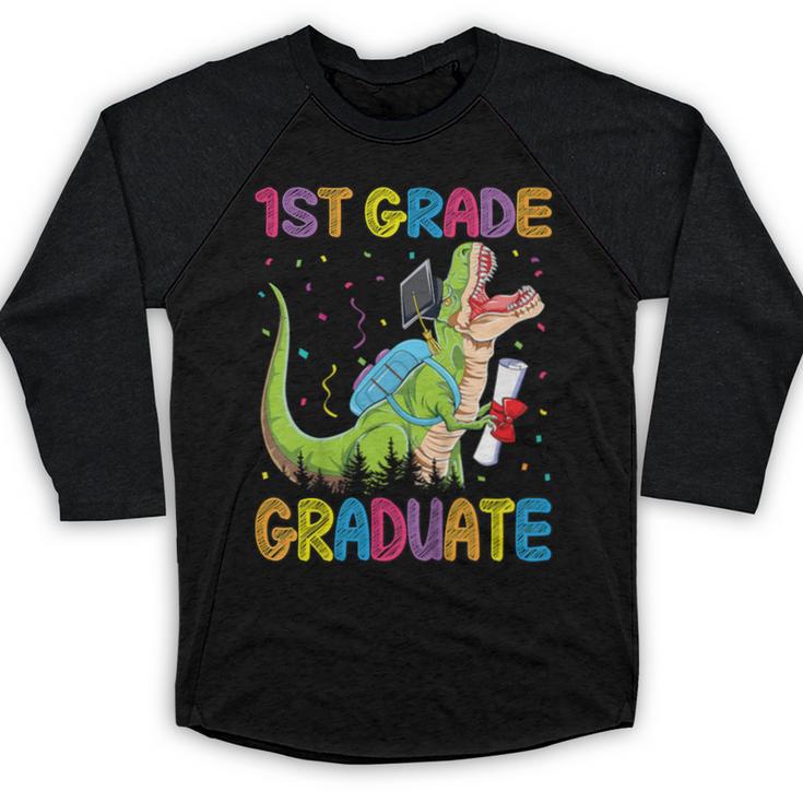 Kids 1st Grade Graduate Dinosaur Trex 1st Grade Graduation Baseball Raglan Shirt