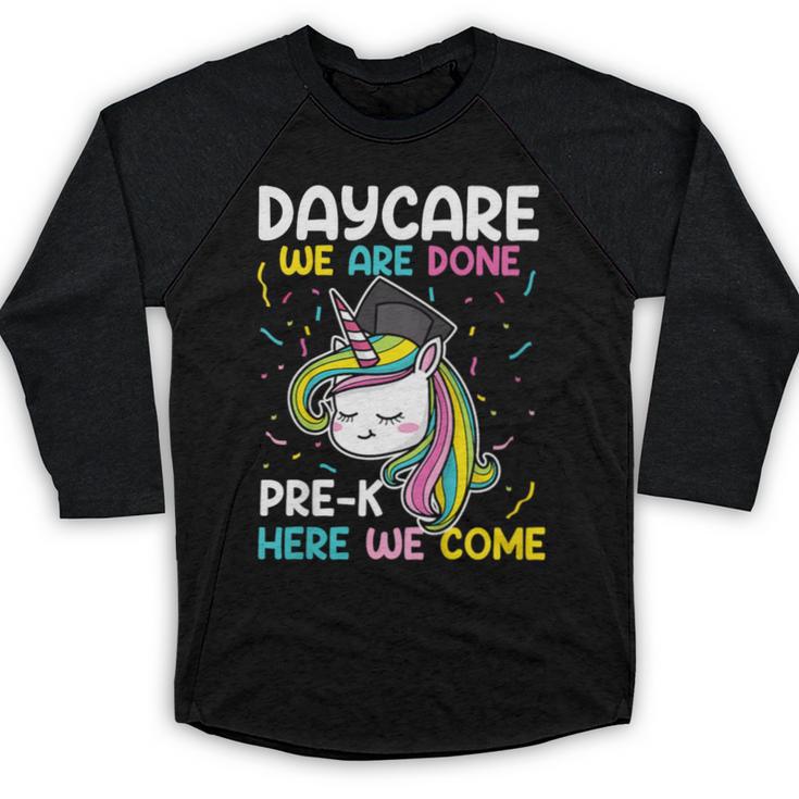 Kids Daycare Graduation Unicorn Last Day Of School Kids Baseball Raglan Shirt